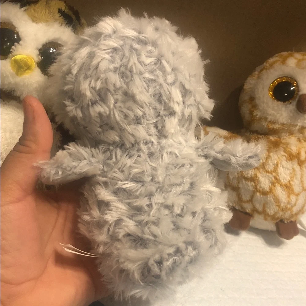 Ty Plush Owl Trio - White, Gray, Yellow, and Brown